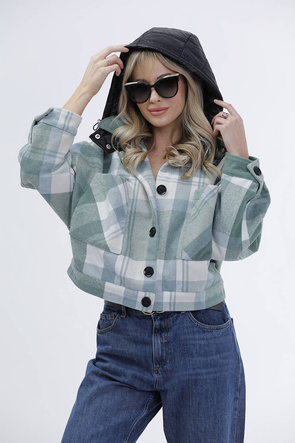 Krótka koszulowa kurtka w kratę w kolorze zielonym