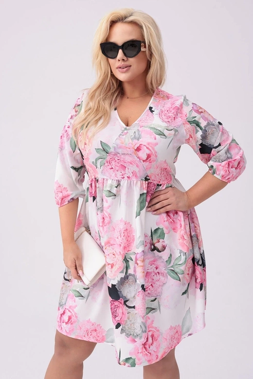 Sukienka plus size w kwiaty ecru