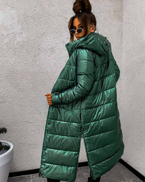 Przejściowa kurtka damska do kolan zielona