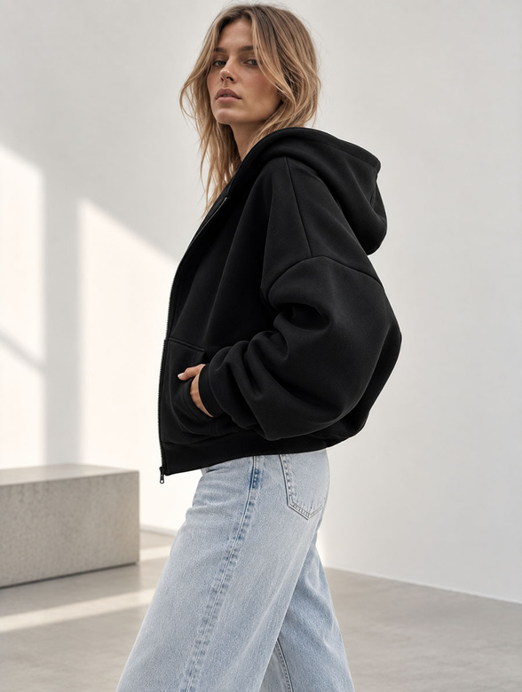 Damska czarna bluza oversize z kapturem