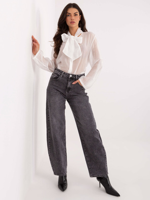 Jeansowe szare spodnie damskie balloon fit z wysokim stanem