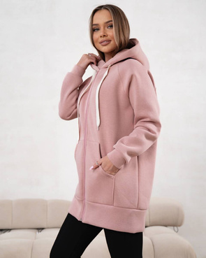 Ciepła bluza damska na suwak basic jasny róż
