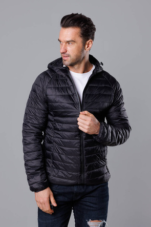 Czarna pikowana kurtka męska z kapturem