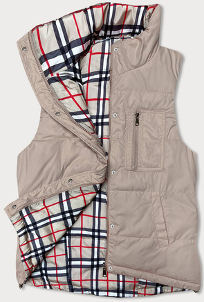 Dwustronny bezrękawnik w kratkę ciemny beż