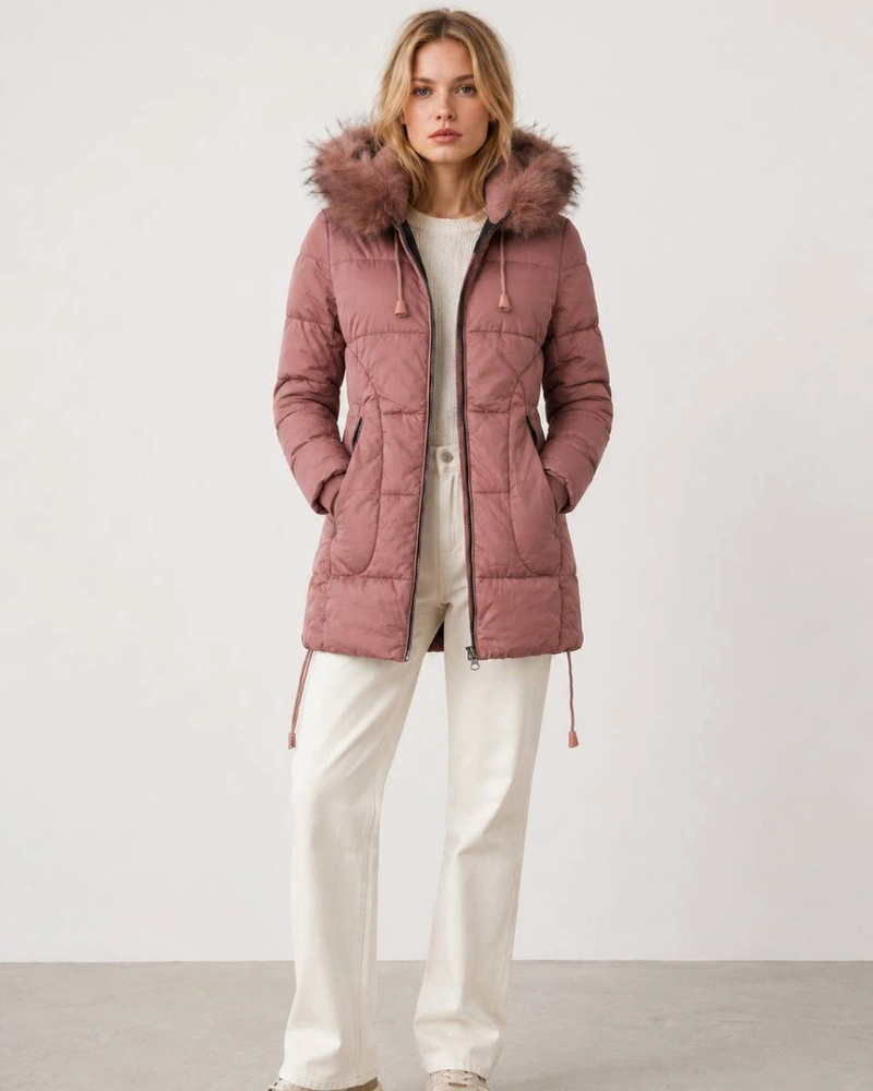 QUILTED HOODED JACKET VINTAGE PINK (7690)