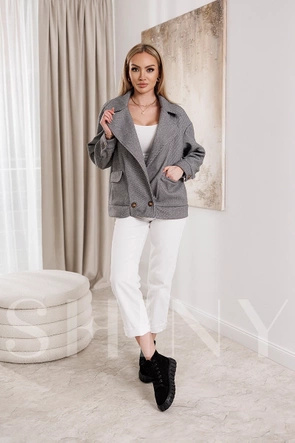 Szara kurtka z opuszczonymi ramionami