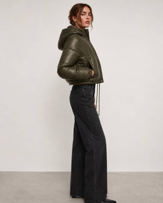 Kurtka puffer z odpinanym kapturem khaki