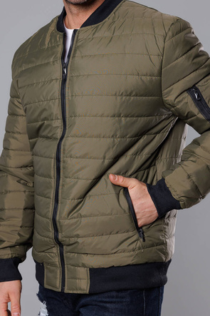 Pikowana kurtka męska ze stójką khaki