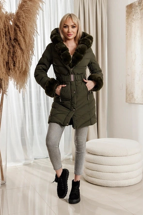 Pikowana kurtka z paskiem w talii army