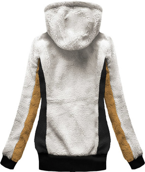 CIEPŁA BLUZA Z KAPTUREM ECRU-MUSZTARDOWA (672A)