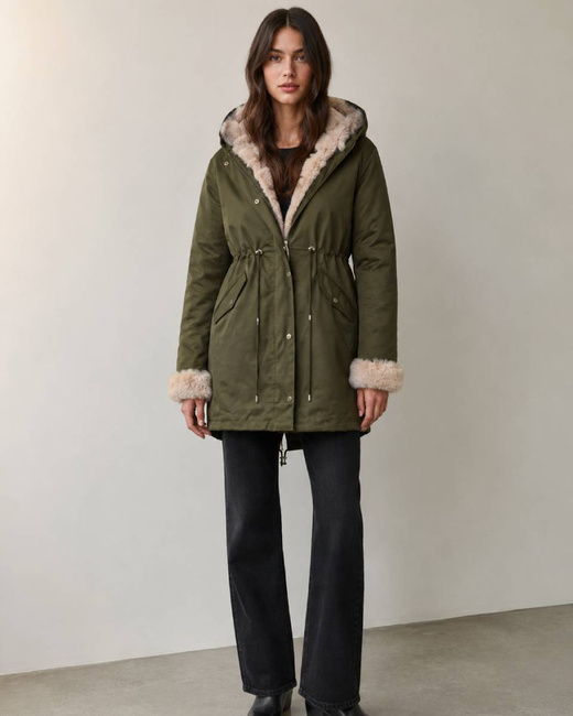 Parka zimowa z futrzaną podpinką army
