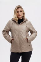 Ciemnobeżowa kurtka plus size z kapturem