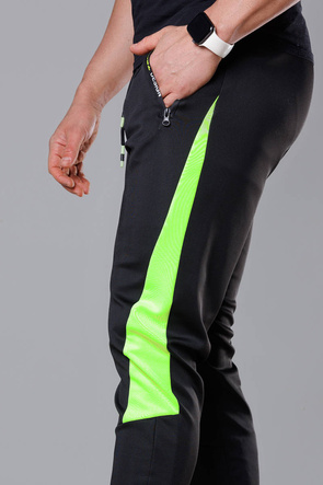 Męskie spodnie dresowe ze ściągaczami czarny z limonką