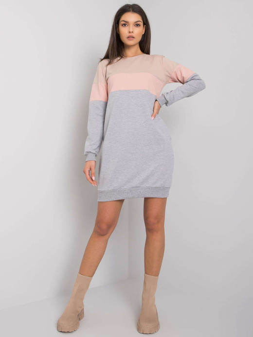 Cienka bawełniana bluza ze ściągaczami beż/róż/szary
