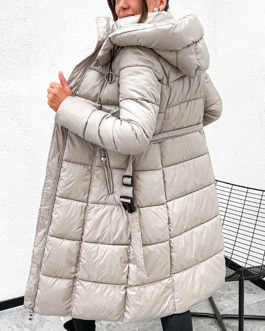 Taliowana zimowa kurtka z kapturem beż