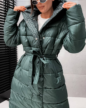 Zielona kurtka zimowa do kolan typu 2w1