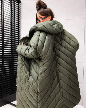 Pikowana khaki kurtka zimowa oversize