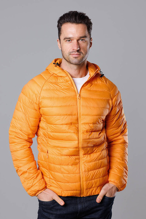 Żółta pikowana kurtka męska z kapturem