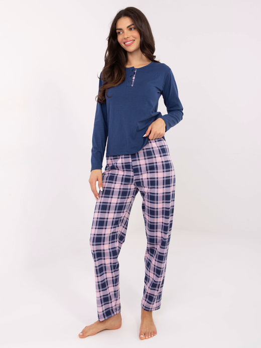 Granatowo-różowa dwuczęściowa piżama z bawełny 