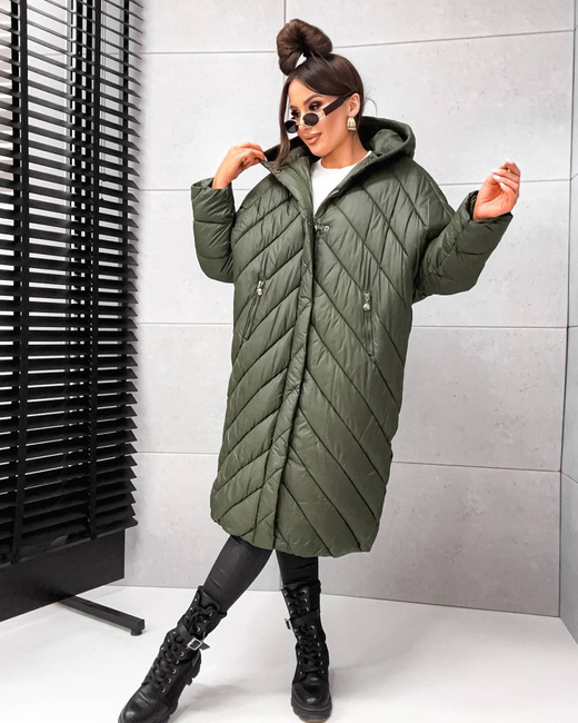 Pikowana khaki kurtka zimowa oversize