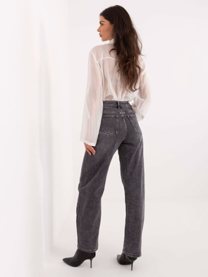 Jeansowe szare spodnie damskie balloon fit z wysokim stanem