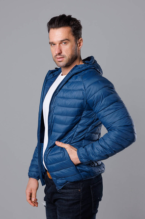 Ciemnoniebieska pikowana kurtka męska z kapturem