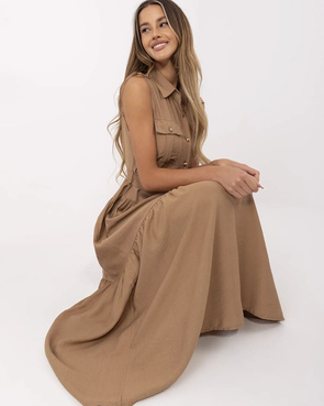 Długa ciemnobeżowa sukienka bez rękawów