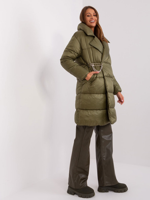 Puchowa kurtka zimowa z ozdobnym zapięciem khaki
