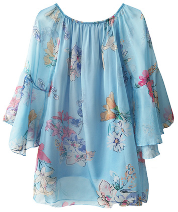 GEBLÜMT CHIFFON KLEID HIMMELBLAU (242ART)