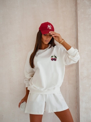 Dwuczęściowy komplet bawełniany ecru bluza z szortami