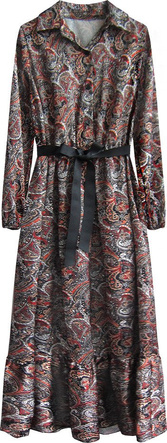 MAXIKLEID MIT SCHWARZEM UND ORANGENEM FALBON (447ART)