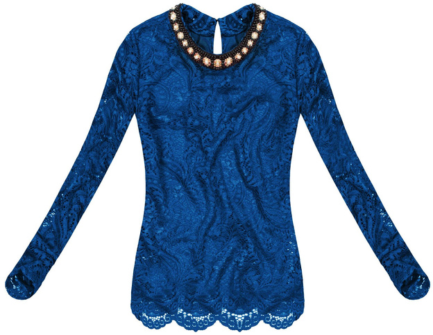 LACE TOP WITH BEADED NECKLINE CORNFLOWER BLUE (6514)