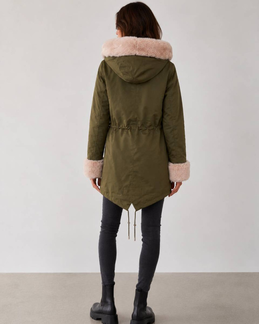 Parka zimowa damska z futrzaną podpinką army