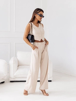 Beżowy komplet garniturowy kamizelka i spodnie