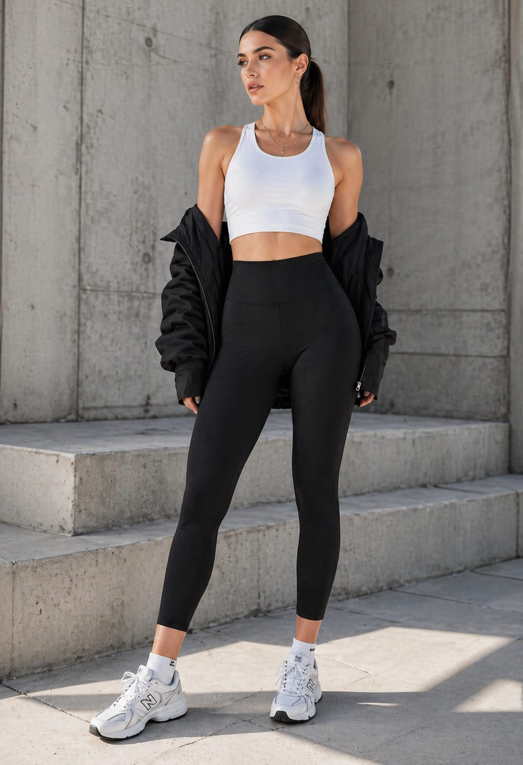 Czarne sportowe legginsy 7/8 wysoki stan