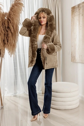 Zimowa parka z futerkiem jasnobeżowa