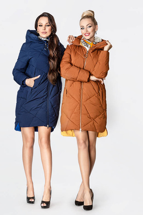 Dłuższa kurtka zimowa damska z wysoką stójką granatowa (j9-067)