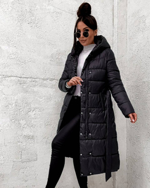 Czarno-fioletowa kurtka zimowa do kolan typu 2w1