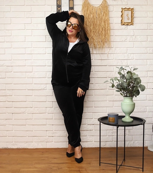 Zestaw plus size bluza + spodnie dresowe welur czarny 