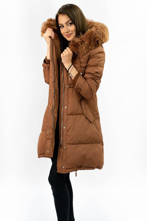 LANGE WINTER JACKE MIT KAPUZE FUCHSROT (7752)