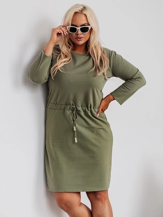 Bawełniana sukienka plus size z rękawem 3/4 khaki 