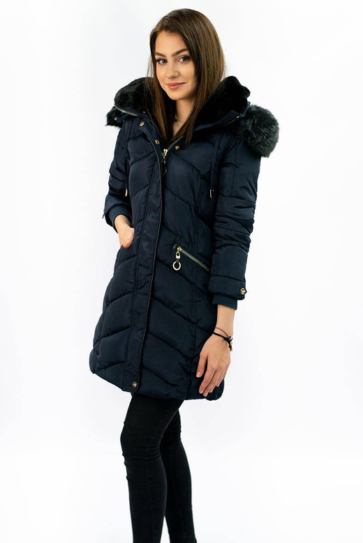 QUILTED HOODED JACKET NAVY BLUE (W732)