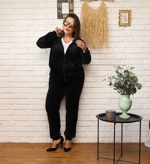 Zestaw plus size bluza + spodnie dresowe welur czarny