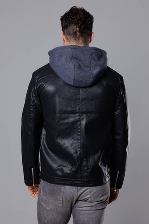 Męska kurtka z dresowym kapturem z ekoskóry