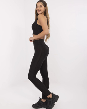 Czarny komplet fitness top i legginsy
