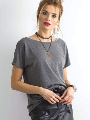 Ciemnoszary gładki t-shirt z krótkim rękawem