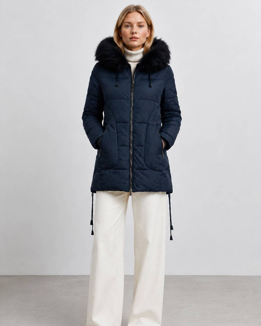 QUILTED HOODED JACKET NAVY BLUE (7690)