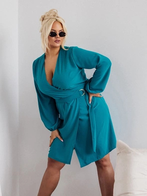 Morska sukienka plus size z paskiem