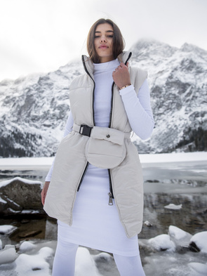 Damski bezrękawnik z paskiem i saszetką ecru