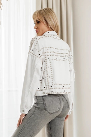 SCHWARZE JEANS JACKE MIT KRAGEN UND SCHMUCK (L1815)